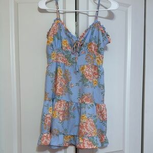 Love Tree Floral Mini Dress - Blue and Pink